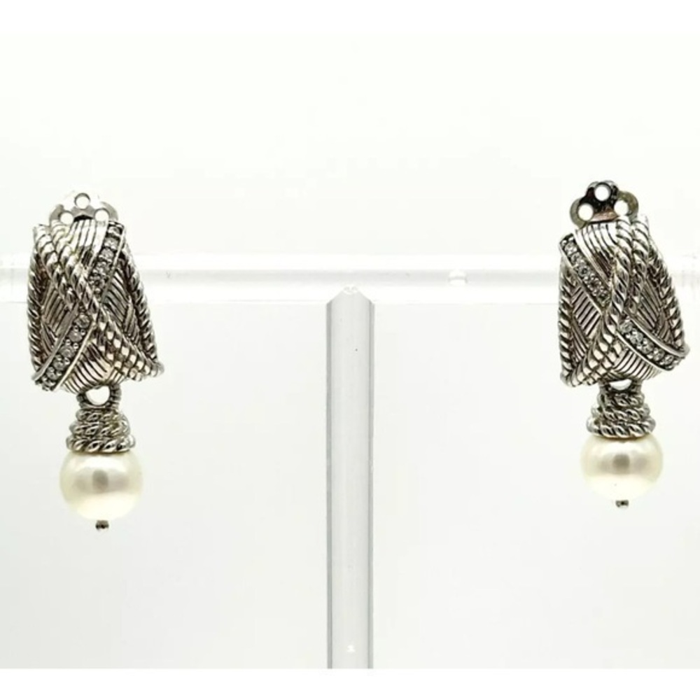 Judith Ripka sterling silver pearl clip on earrings